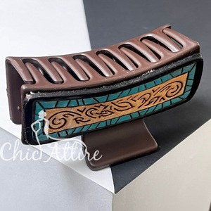 Pince à cheveux en cuir de vachette sculpté à la main, motif floral vintage 2026, style western, accessoire de coiffure pour femme - Product Image 1