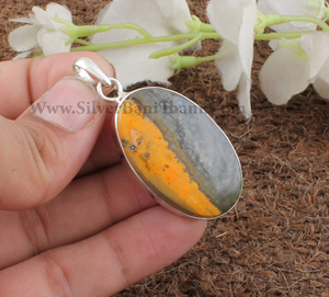 Colgante de Plata de Ley 925 con Bisel de Plata, Chapado en Platino, con Jaspe Abeja Natural, Joyería Genuina, Venta al por Mayor - Product Image 4