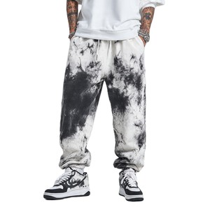 <b>Men's</b> <b>Tie</b> Dye Sweatpants Elastic Waist Drawstring Casual Joggers <b>Black</b> Gray Washed Knitted Cotton Street Style Autumn Wear - Product Image 2