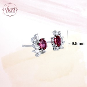 [Sheri Jewels] Pendientes de Oro Blanco Sólido de 18K con Diamantes Marquise y Rubíes Naturales para Mujer - Regalo para Ella - Product Image 2