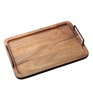 Bandeja rectangular de madera de acacia con asa, plato de comida para servir con diseño elegante para cafetería, restaurante o cocina casera - Product Image 1