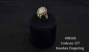 Bague vintage Kundan plaquée or 08160, bague de cocktail à sertissage griffe, ajustable en laiton, bijoux de fiançailles et de mariage pour femme - Product Image 2