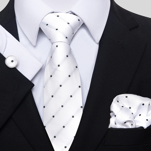 Conjunto de corbata de seda con rayas doradas, pañuelo de bolsillo y gemelos para hombre, accesorios de corbata clásica de jacquard para boda - Product Image 4