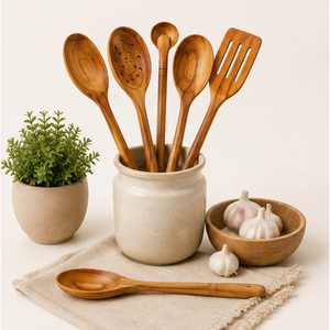 Ensemble de cuillères de cuisine en bois artisanal de qualité supérieure, écologiques, spatule en bois antiadhésive, écumoire à trous, ustensiles de cuisine pour la cuisine - Product Image 6