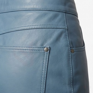 Jupe crayon taille haute en cuir véritable pour femme, bleue, avec fermeture éclair, mini, courte - Product Image 5