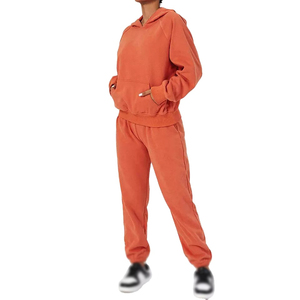 Sweat-shirt à capuche oversize en polaire pour femme, manches longues, décontracté, avec poche kangourou, pour fitness et entraînement, couleur orange corail - Product Image 2