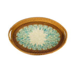 Bandeja Ovalada de Nácar y Ratán de Estilo Único, Hecha a Medida, Última Novedad en Artesanía para Artículos de Mesa a Precio Económico - Product Image 1