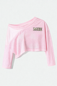 Haut court rose personnalisé en maille à épaules dénudées pour femme, maillot de sport Y2K à manches longues, style streetwear, maillot de football américain, vente en gros - Product Image 6