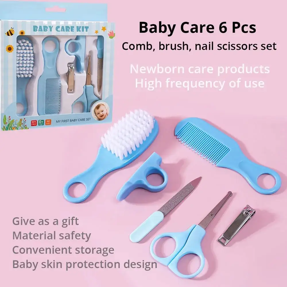 Ensemble de soins pour bébé 6 en 1 Coupe-ongles sûrs Combinaison de soins de brosse à peigne doux