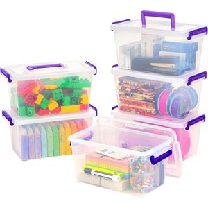 Bacs de rangement en plastique avec couvercles, lot de 6, 5 Qt. Petit sac de rangement pour fournitures artistiques et de bureau - Product Image 1