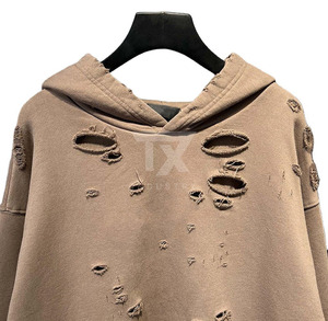 เสื้อมีฮู้ดแบบสวมหัวผ้าฟลีซผ้าฝ้าย100% ฟอกสีกรดแบบคลาสสิกสำหรับฤดูหนาว - Product Image 6