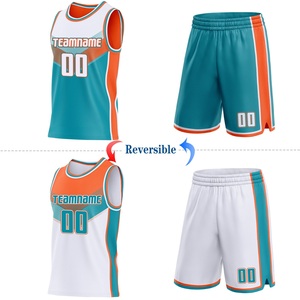 Maillot de basket réversible personnalisé avec nom d'équipe 00, en mesh sublimé, unisexe, pour adulte, orange, turquoise, blanc, col rond, sans manches - Product Image 4