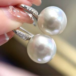 Boucles d'oreilles à crochet en perle naturelle de 11-12 mm, argent S925 avec placage or, comparable à la perle blanche australienne, cadeau de rétention, fabricant - Product Image 1