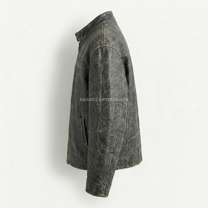 Distressed Vintage Grey Cowhide <b>Leather</b> Cafe Racer Biker <b>Jacket</b> Wholesale <b>Retro</b> Faded Finish Motorcycle Apparel Manufacturer - Product Image 4