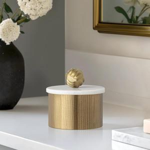 Custom Logo Luxury Brass Marble <b>Canister</b> <b>Set</b> 3-Piece Fluted Metal Jar White Marble Lid Wholesale - Product Image 2