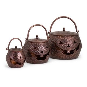 Lanternes de citrouille en métal doré fini antique pour la décoration d'Halloween, lot de 3 - Product Image 5