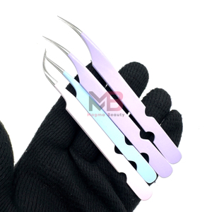 Customized High Quality Stainless Steel Eyelash Extension Tweezers Set White Smooth Pointed Sliver Tips <b>Plain</b> Grip - Product Image 1