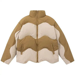 Men's Color Blocking Puffer <b>Jacket</b> Stand Collar <b>Zipper</b> Closure Windproof Casual Style Polyester Wadding Winter Loose Fit - Product Image 2