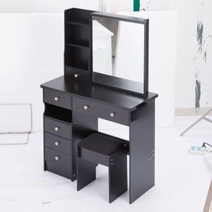 Tavolo da Trucco Extra Large da 37 Pollici con Cassetto Sinistro, Sgabello Imbottito, Specchio Scorrevole Destro e Vano Multilivello ad Alta Capacità - Product Image 3