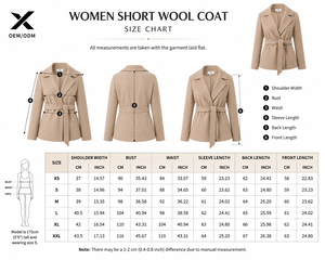 Parka Courte Élégante en Laine pour Femme X, Noir/Gris Foncé/Gris Clair/Kaki, Col Rabattu, Ceinturée, Tenue Formelle d'Hiver, Teinture Unie - Product Image 6