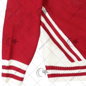 Custom Greek Life knit Women's Vintage style Red V neck <b>cardigan</b> <b>sweater</b> with white stripes - Product Image 5