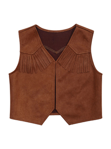 Chaleco de Gamuza Marrón para Hombre con Flecos, Cuello en V, Ropa Casual de Otoño - Product Image 5