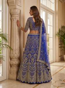 Ensemble Lehenga Choli traditionnel indien pour mariage, avec broderie de sequins et de jari, Choli et Dupatta, en soie et tissu résille, longueur ras du sol, tendance - Product Image 3