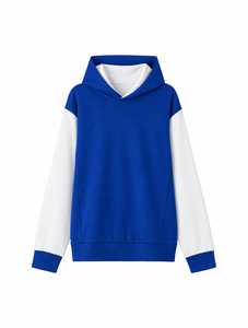 Sweat-shirt à capuche unisexe bleu et blanc, blocs de couleur, manches raglan, coupe ample, tricoté, décontracté, pour l'automne - Product Image 1