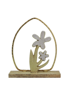Artesign Nickel Aluminium Gold & Silver Floral Table <b>Decor</b> with Modern <b>Arch</b> Frame and Durable Wooden Base - Product Image 1