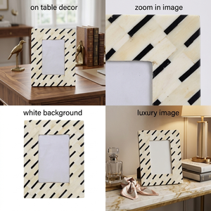 Modern Rectangular Wooden <b>Photo</b> <b>Frame</b> <b>Black</b> White Geometric Design Vertical Tabletop Display Elegant Decor - Product Image 4
