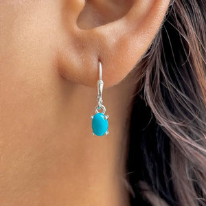 Sterling <b>Silver</b> Turquoise Drop <b>Earrings</b> Natural Blue Cabochon <b>Dangle</b> Boho Vintage Style Wedding Party Jewelry Gift for Women - Product Image 2