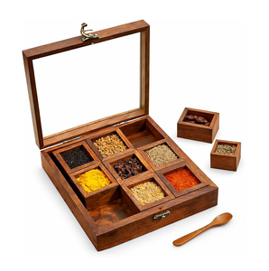 Wood Spice <b>Box</b> For <b>Herb</b> & Spice Storage Container wholesale supplier square wooden Spice <b>Box</b> Kitchen - Product Image 1