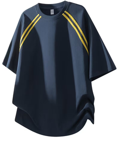 Men Navy Blue Sporty Breathable Polyester/Cotton T-Shirt Set Crew Neck Quick Dry Knitted Shorts Summer Casual Outfit - Product Image 2