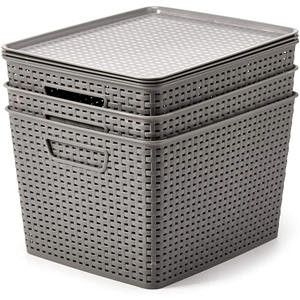 Panier de rangement en plastique Rectangle de couleur personnalisée de haute qualité offre de gros inspirée de rotin écologique pour un usage domestique - Product Image 2