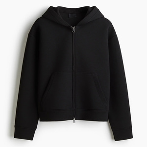 <b>Women's</b> <b>Black</b> Knitted Zip-Up <b>Hoodie</b> Drop Shoulder Long Sleeve Pullover Sweatshirt Eco-Friendly Kangaroo Pocket - Product Image 1