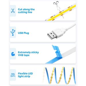 Tira de Luces LED COB USB de 1M, Luz Blanca Fría de Día 6000K, 3.28 Pies, 320 LED, Luces LED Flexibles para TV, Alimentación por USB, 1M - Product Image 3