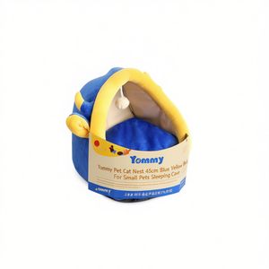 Cama para Gatos Yommy, 45cm, Azul y Amarillo, Cueva Suave para Dormir para Mascotas Pequeñas - Product Image 3