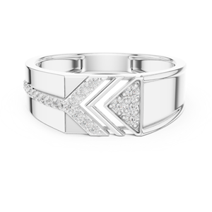 Bague de luxe en or rose plaqué or 14 carats avec motif chevron et moissanite |   Bague géométrique moderne pour homme - Product Image 5