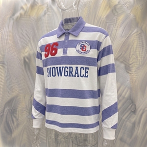เสื้อโปโลแขนยาวลายทางสโนว์เกรซ ปักโลโก้ ปกคอพับ ทรงปกติสำหรับผู้ชาย ใส่ได้ทุกฤดู - Product Image 4