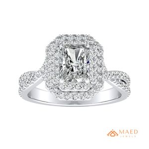 <b>Emerald</b> Cut Moissanite Double Halo <b>Silver</b> Engagement <b>Ring</b> for Women Bridal Jewelry Gift USA Luxury Fashion Anniversary Wedding - Product Image 1