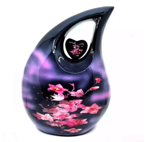 Urna Funeraria Esmaltada con Forma de Lágrima y Corazón con Imagen de Flor, para Cenizas de Adultos, 200 Pulgadas Cúbicas, Ecológica y Duradera - Product Image 2