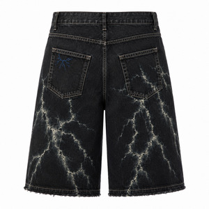 Premium Black Denim Jorts Oversized Y2K Streetwear <b>Shorts</b> with Lightning Wash Print Low MOQ Wholesale - Product Image 3