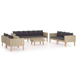 Ensemble de salon de patio beige en poly rotin de 5 pièces avec coussins pour utilisation dans le jardin - Product Image 2