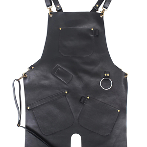Sleek Black Genuine Leather Apron Modern Professional Uniform Smell Proof Heavy Duty Foldable for Upscale Bars Salons - Product Image 1