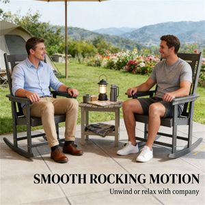 Poltrona a dondolo da esterno a 2 pezzi grigio scuro per terrazza, per il tempo libero e il relax - Product Image 3