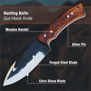มีดล่าสัตว์ทำมือจากเหล็กคาร์บอน ใบมีดแบบ Fixed Blade ปลายแหลม ด้ามไม้ ขอบตรง ไม่สามารถปรับได้ ความหนา 0.6 มม. - Product Image 2