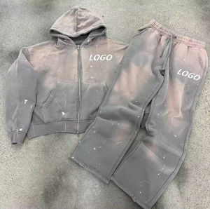 Custom Logo Tracksuit Set Hooded <b>Sweatshirt</b> Full <b>Sleeve</b> Solid Color Casual Autumn Wear 100% Cotton Loose Fit With Pockets - Product Image 2