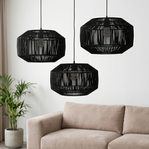 Lampe suspendue artisanale en rotin naturel, lanterne élégante de style bohème côtier, lustre de plafond en bambou écologique - Product Image 1