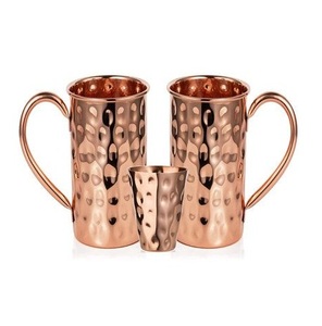 Handmade <b>Copper</b> Hammered Mug Set with Handle Vintage Style Heat Resistant Party Drinkware - Product Image 2