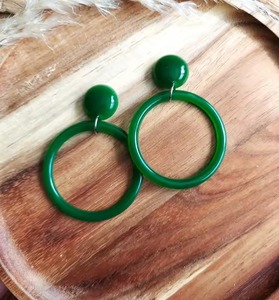 Pendientes de Resina Hechos a Mano, Pendientes Circulares de Resina de Color Verde, Pendientes de Aro de Resina - Product Image 2